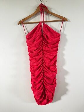 Zara red star burst  Ruched Mini Dress spaghetti strap large